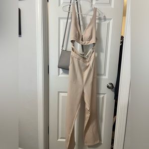 Beige jumpsuit - sexy - two piece connected set
